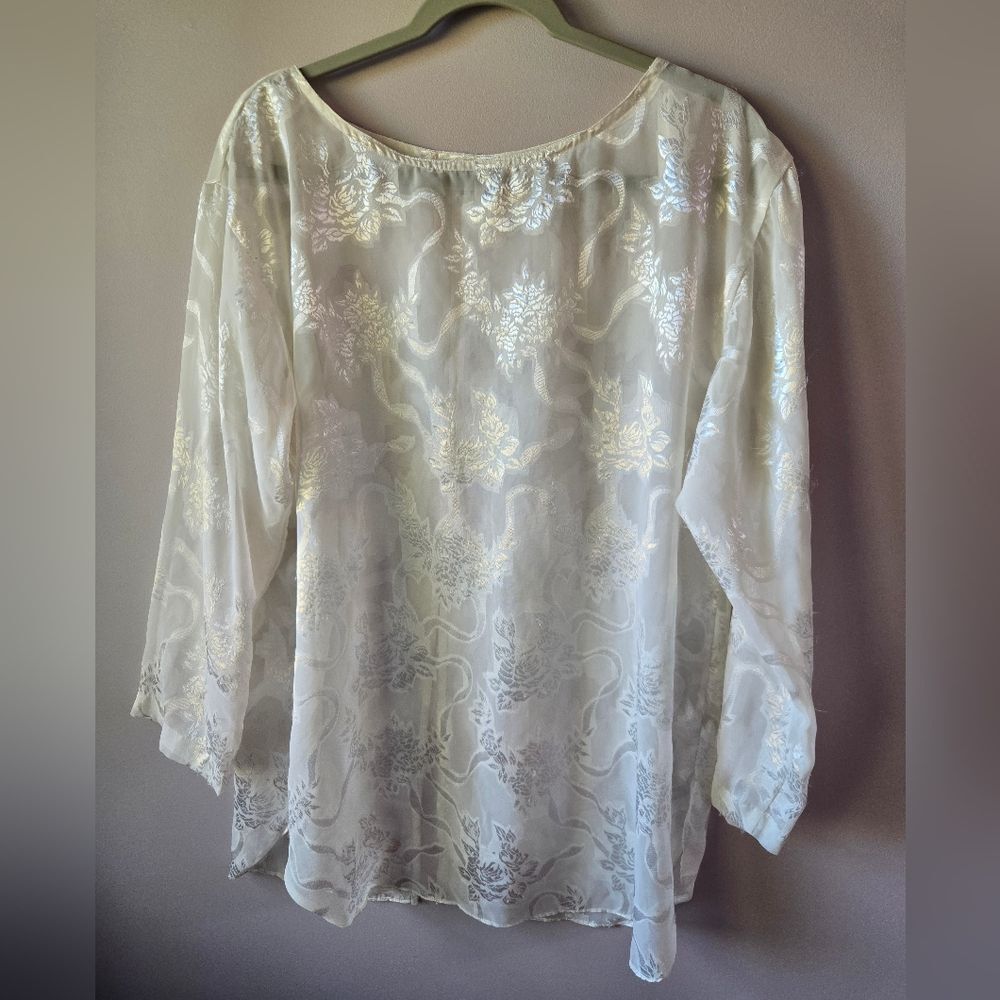 VTG Victoria's Secret Gold Label Sheer Floral Top White Devoré M